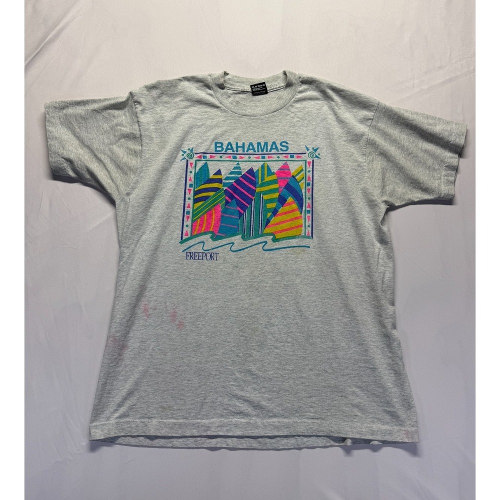 Vintage Fruit of the Loom BEST Shirt Mens XL Gray Graphic Print Bahamas Freeport